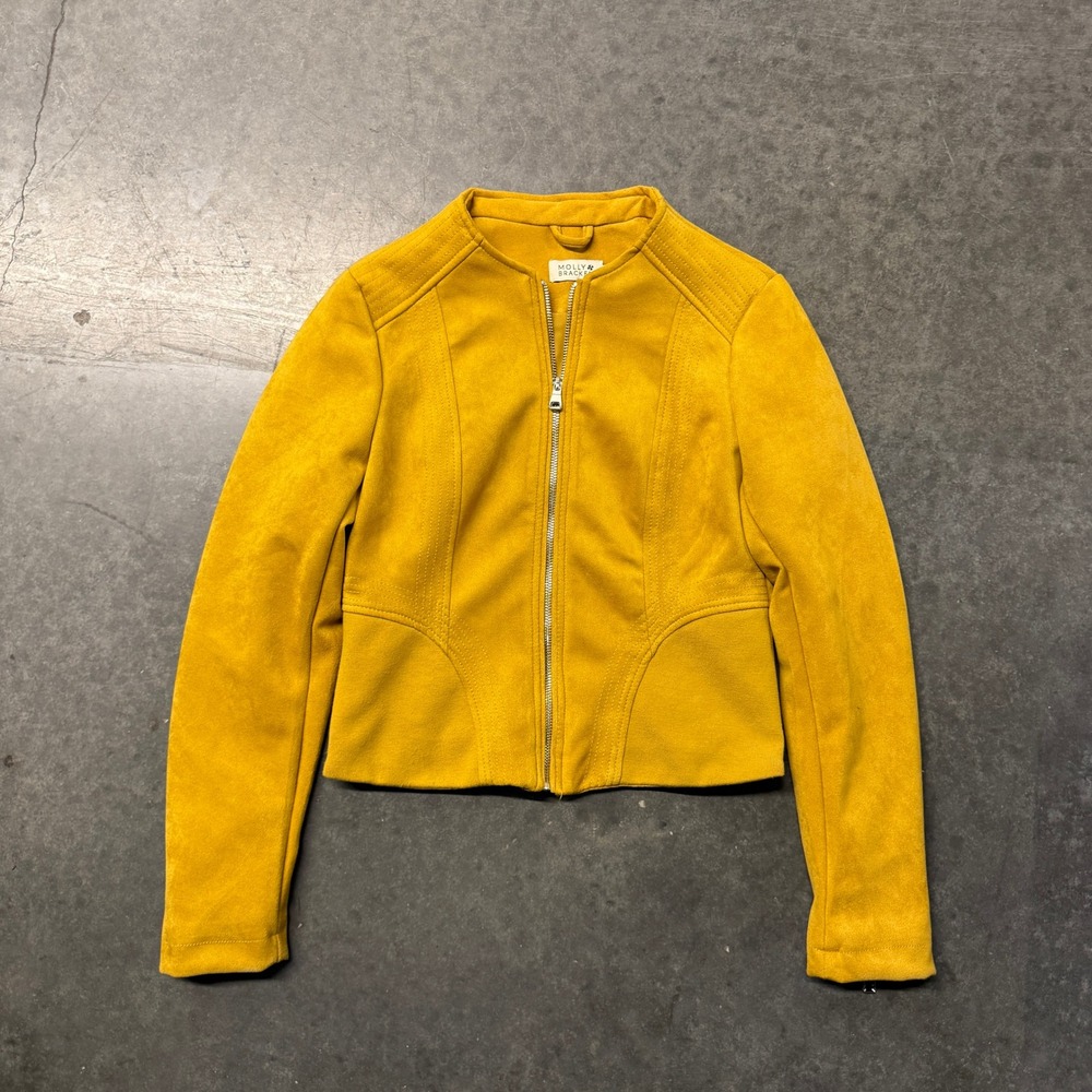 Molly Bracken Mustard Yellow Faux Suede Moto Jacket XS Zipper Cuffs HA013